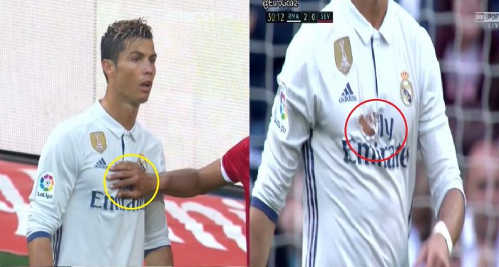 Bị đối thủ “xé áo” ngay trên sân, Ronaldo phản ứng khiến Fan nể phục