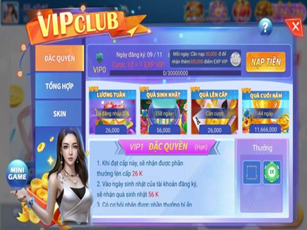 thông tin người chơi nhận thưởng khi tham gia VIP Club