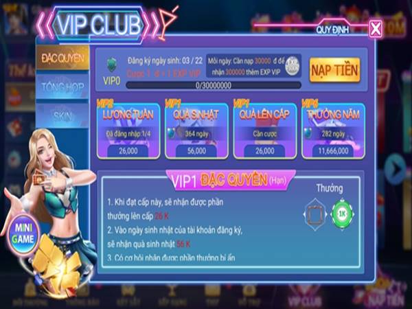 Thưởng tăng level là đặc quyền hàng đầu của VIP Club Go88