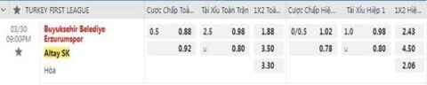 Tỷ lệ kèo giữa Erzurumspor vs Altay